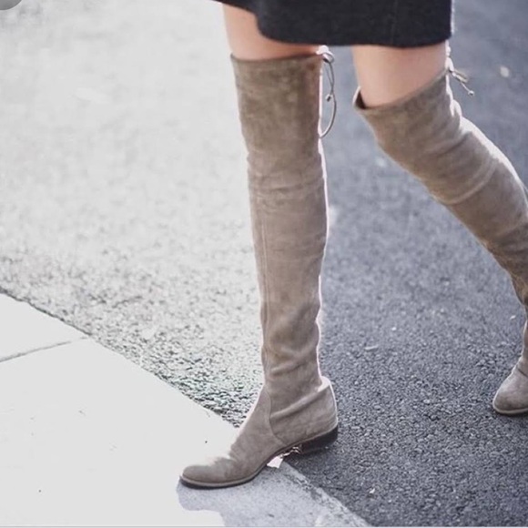 Stuart Weitzman Lowland Suede Over-the-Knee Boots in Taupe Size 7.5 - Picture 16 of 16